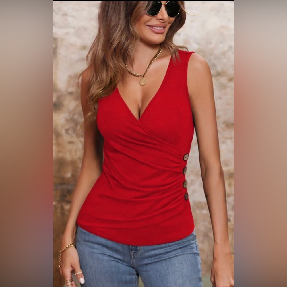 SHEIN Button Detailed Ruched Tank Top
